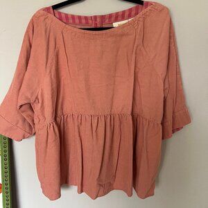 Anthropologie Maeve | Pink Boatneck Corduroy Peplum Top | M